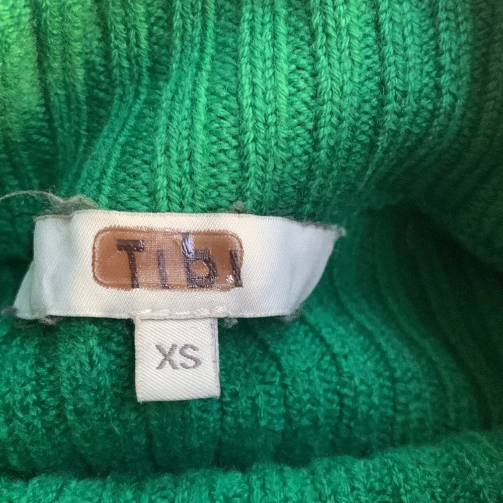 TIBI Sweater Green Wool Rib Cropped Pullover Mock Turtleneck XS